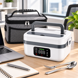 Visuel de présentation de la lunch box NOMADE blanc et gris dans un bureau